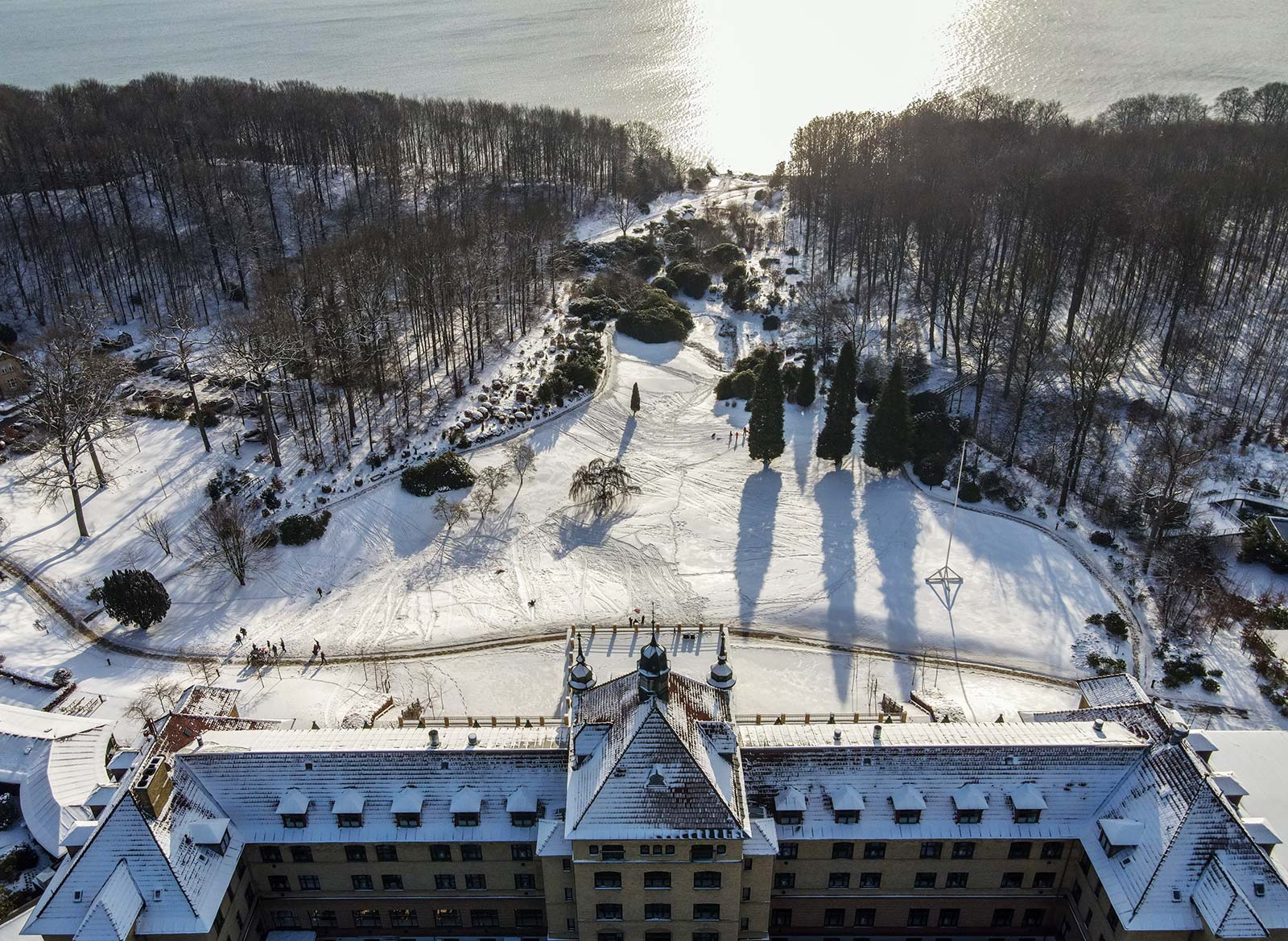 Hotel Vejlefjord Mod Fjorden Sne Vinter Drone