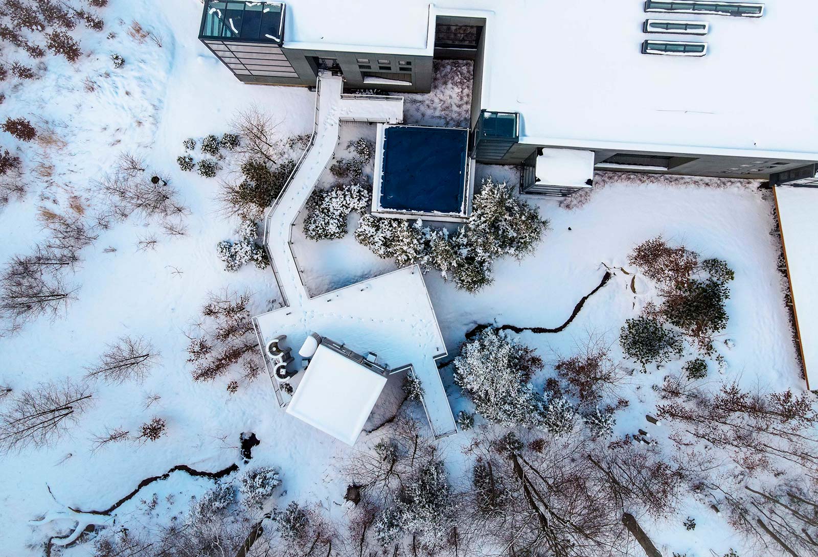 Skovbad Sauna Spa Sne Vinter Drone